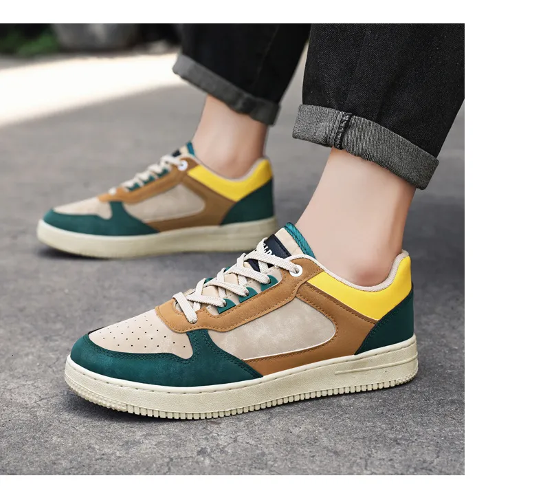 Men's Colour Block Suede And Leather Casual Skate Trainers_voghion.com