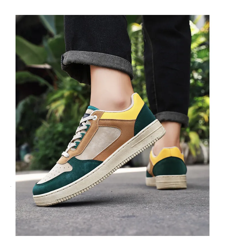 Men's Colour Block Suede And Leather Casual Skate Trainers_voghion.com