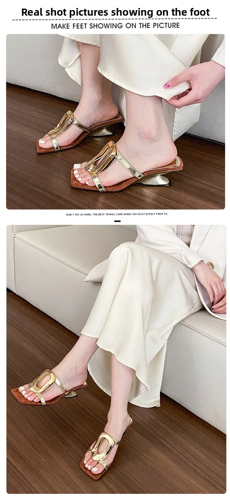 Womens Square Toe Heeled Mules With Gold Buckle In Suede Finish_voghion.com