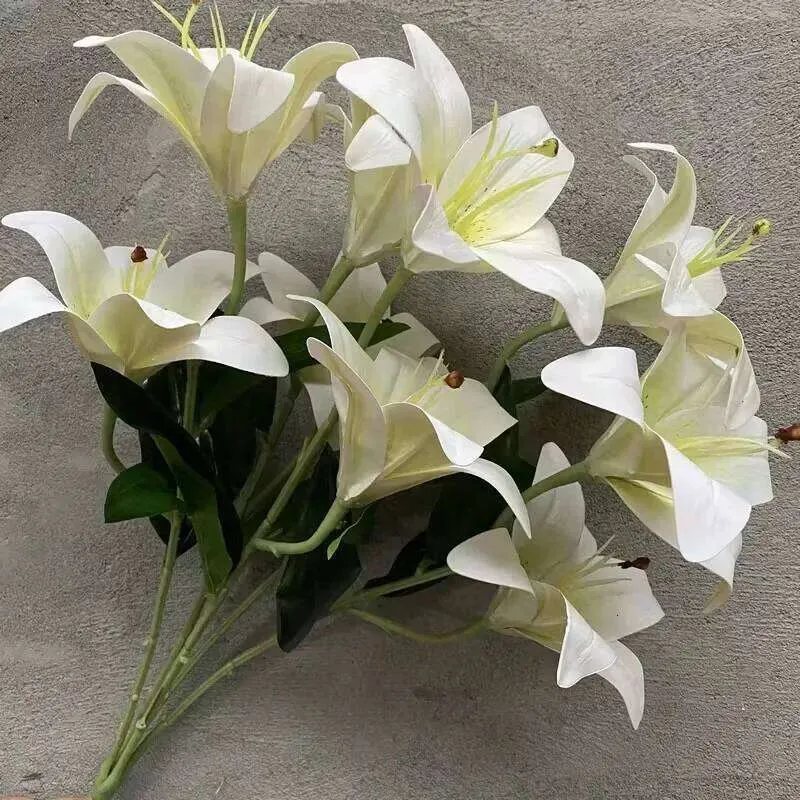 Realistic 9 Head Artificial Lily Branch Pink Lilies From