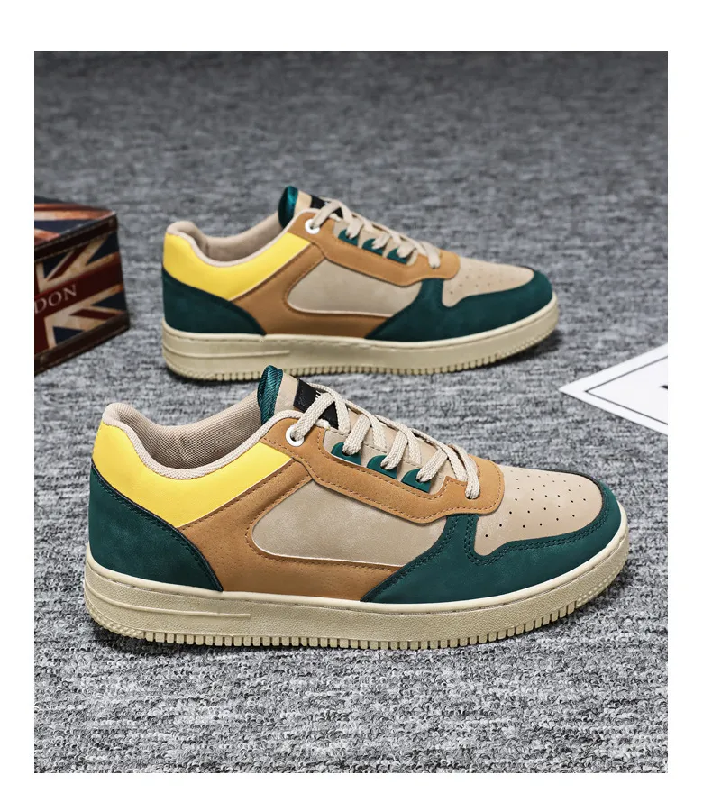 Men's Colour Block Suede And Leather Casual Skate Trainers_voghion.com