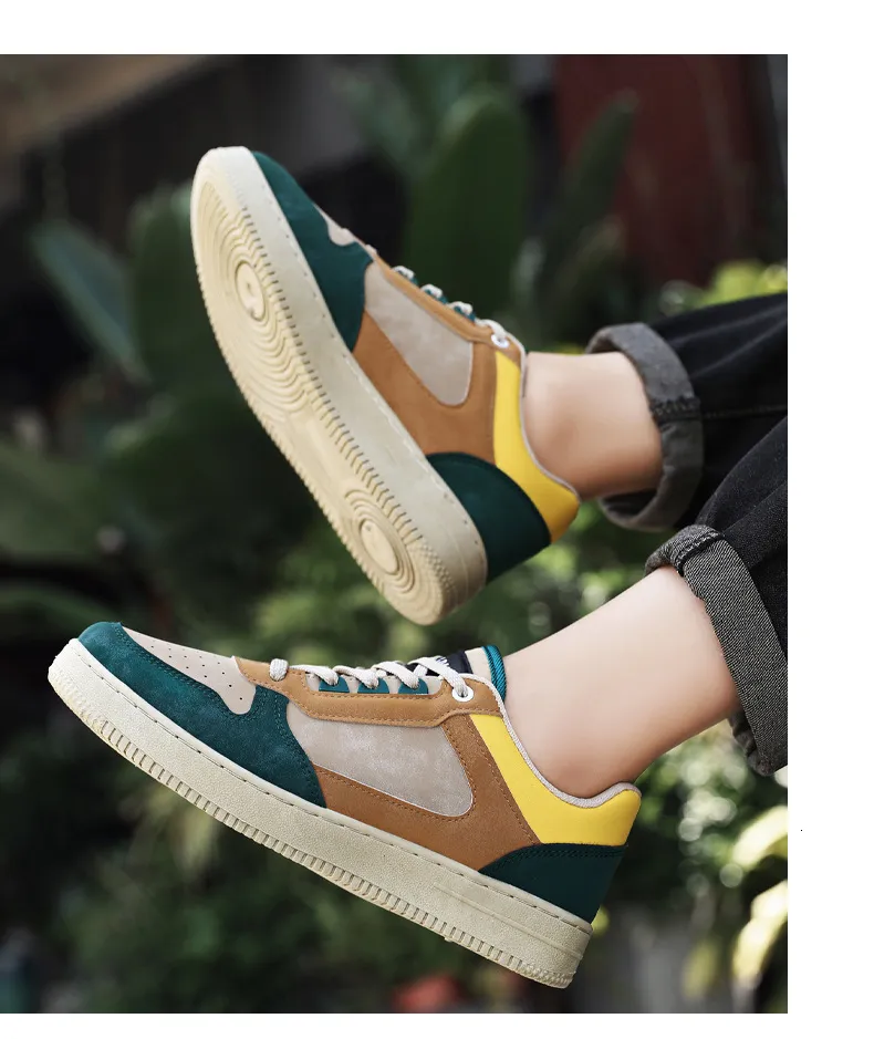 Men's Colour Block Suede And Leather Casual Skate Trainers_voghion.com