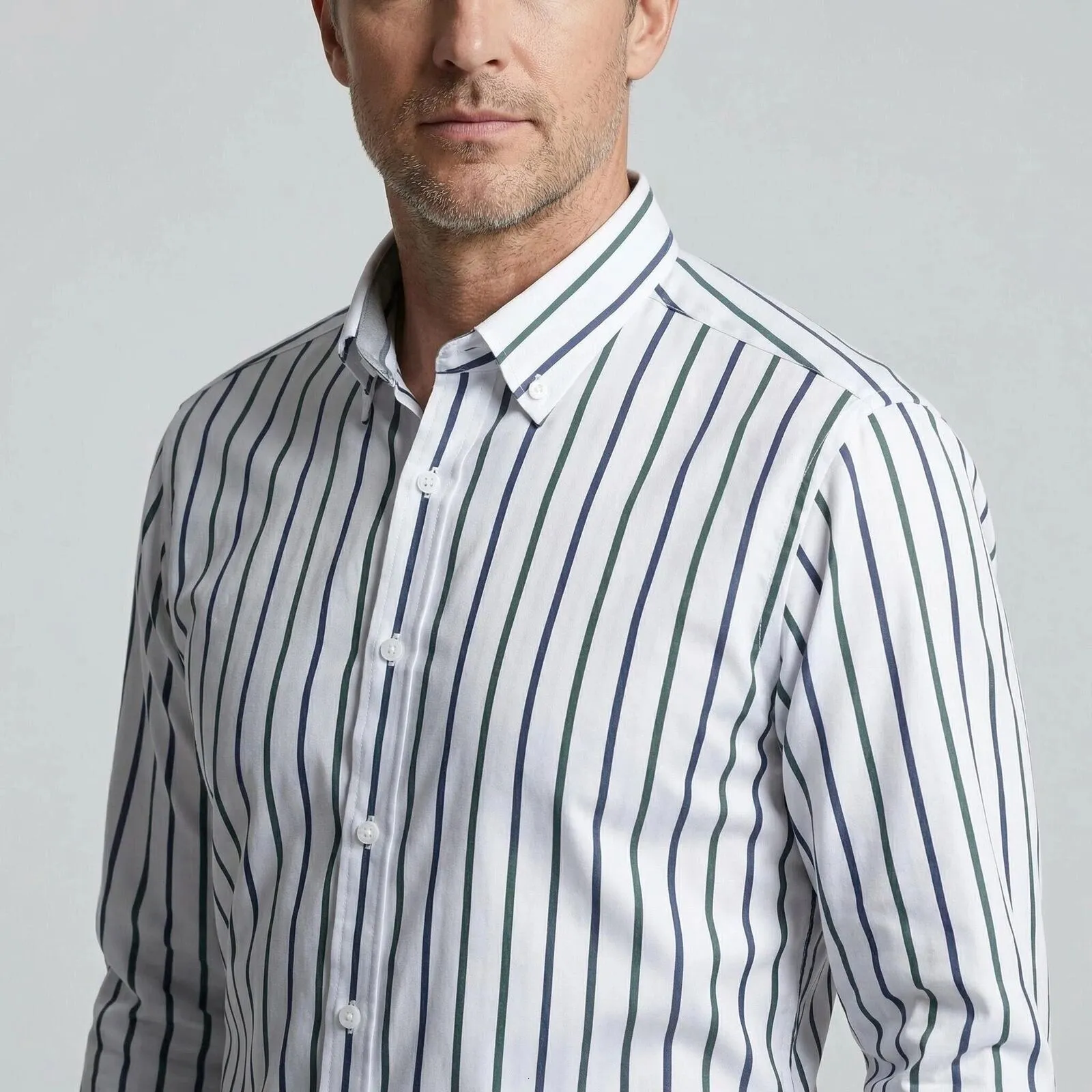 pinstripe dress shirts for men Karl Knox Men's French Cuff Shirt Set - Paisley and Stripe Tie - Blue - 16.5 34/35 chest pocket Shirt Shirts Mens Men 4