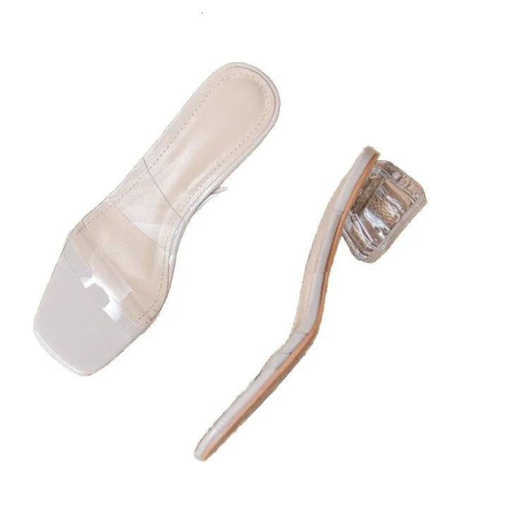 Womens Clear Strap Block Sandals Open Toe Transparent Heel Mules_voghion.com