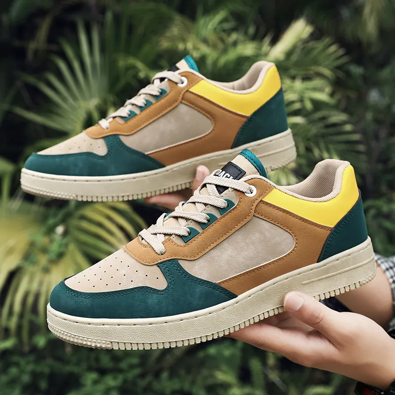 Mens Color Block Sneakers Suede And Leather Upper Casual Skate Shoes_voghion.com