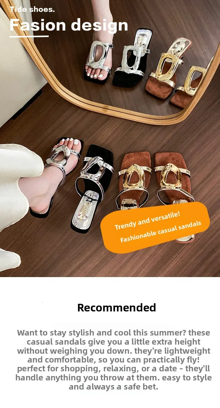 Womens Square Toe Heeled Mules With Gold Buckle In Suede Finish_voghion.com