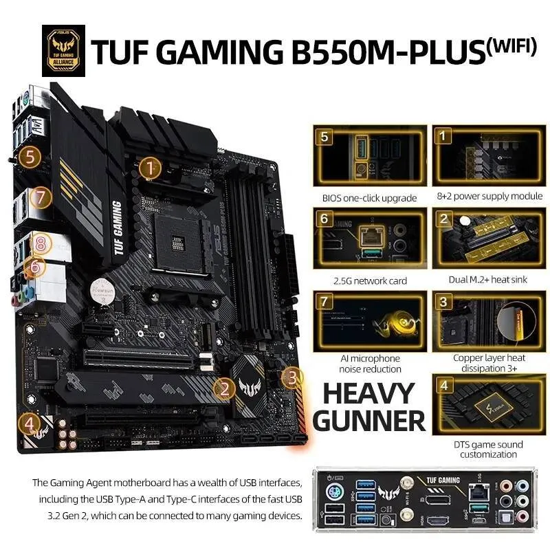 AMD R7 5700X CPU ASUS TUF GAMING B550M PLUS WIFI II Yi TL16