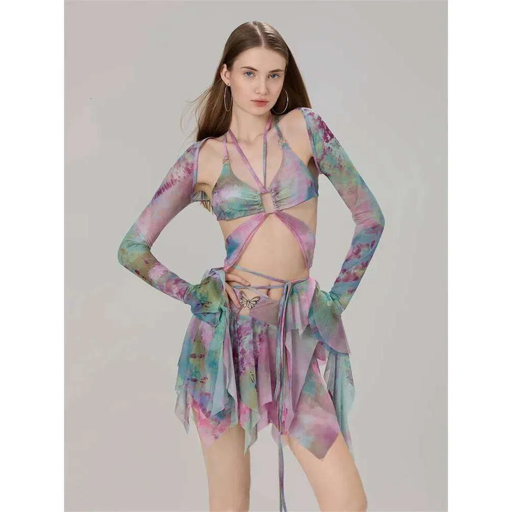 50% OFF Women’s 3‑Piece Summer Outfit – Tie‑Dye Shrug, Vest & Mini Skirt Set – $22.69
