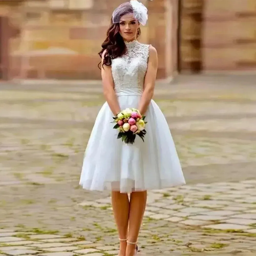 casual knee length wedding dresses White Lace Dress Sleeveless... From Kyuremweding, Rs.10,256.41 Sleeves R.Vivimos Women's Long Sleeve colourCode_681N Color:Navy Blue-2 Knee length simple wedding