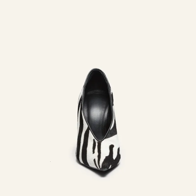 Women's Zebra Print Pointed Toe Stiletto Heels V Cut Pumps_voghion.com