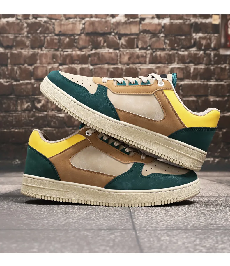 Men's Colour Block Suede And Leather Casual Skate Trainers_voghion.com