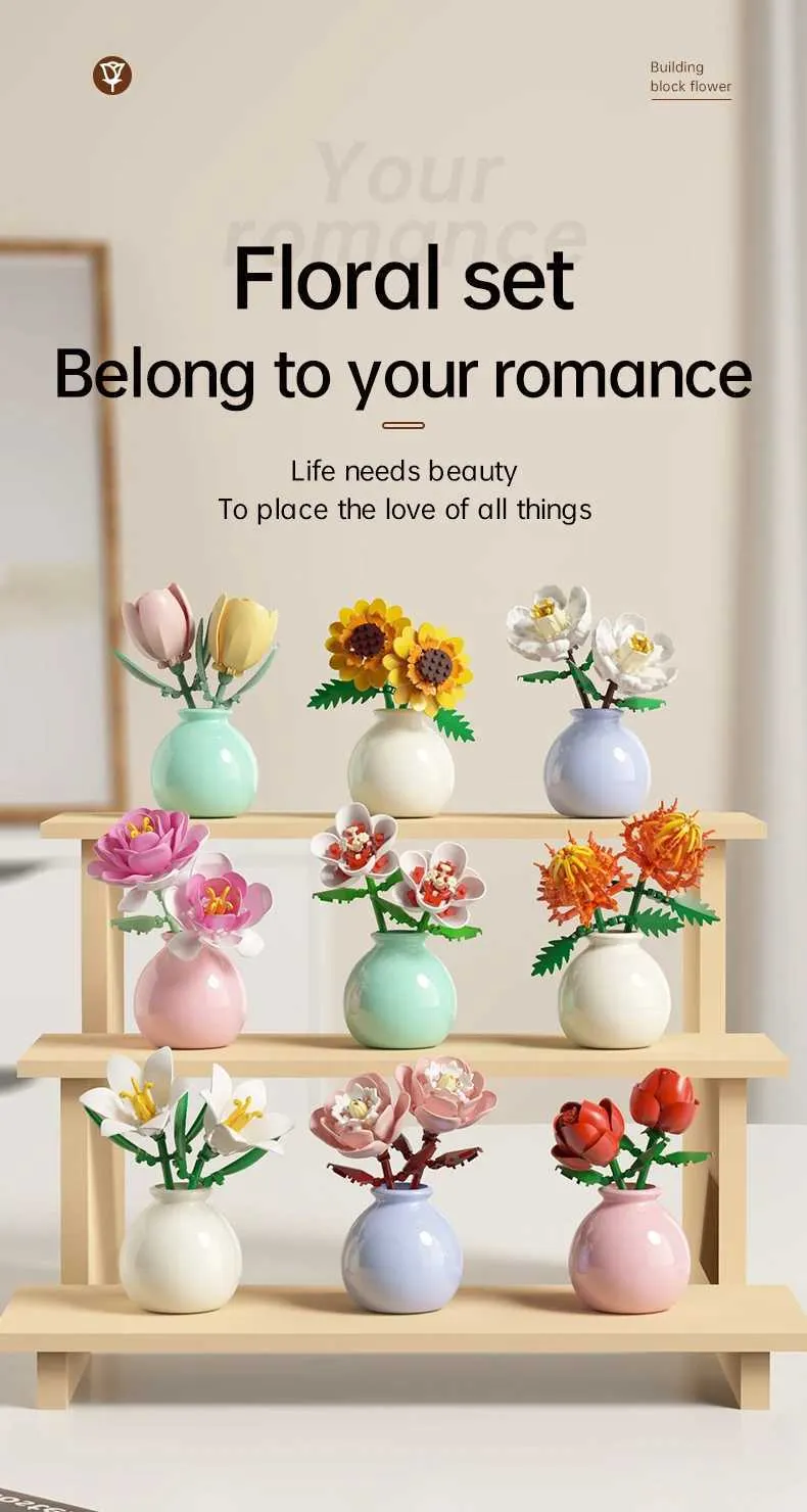Flower Loz Blocks Eternal Flowers Set With Vase  From