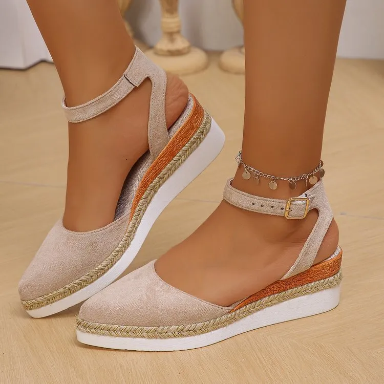Womens Espadrille Wedge Sandals With Ankle Strap And Pointed Toe Suede Upper Daily Outfit_voghion.com