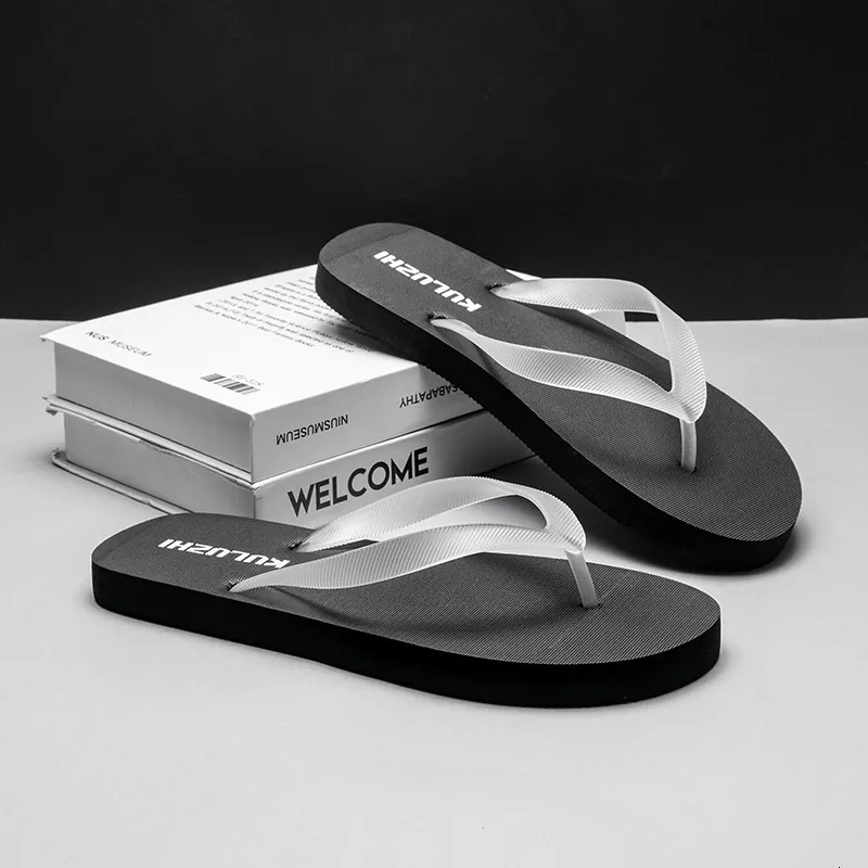 Mens Casual Flip Flops With Text Print Non Slip Rubber Sole Beach Sandals_voghion.com
