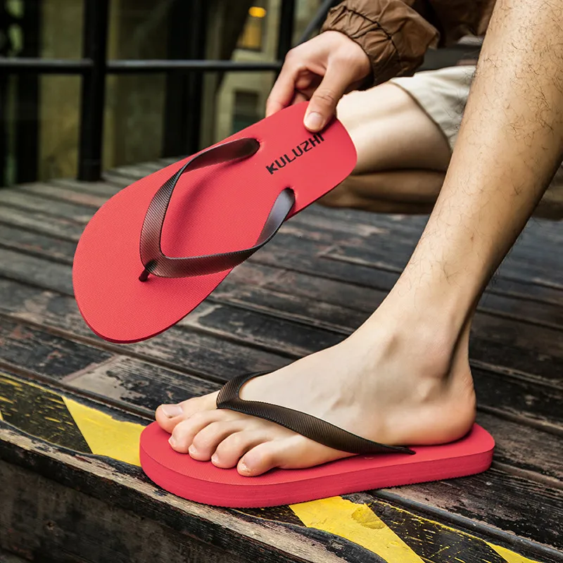 Mens Casual Flip Flops With Text Print Non Slip Rubber Sole Beach Sandals_voghion.com