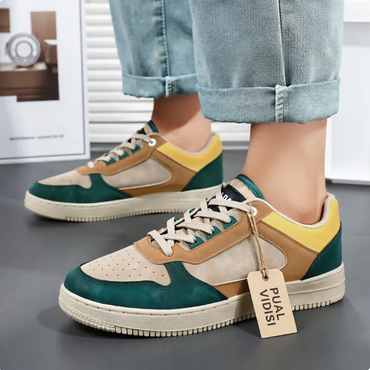 Mens Color Block Sneakers Suede And Leather Upper Casual Skate Shoes_voghion.com
