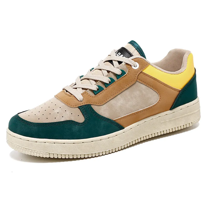 Mens Color Block Sneakers Suede And Leather Upper Casual Skate Shoes_voghion.com