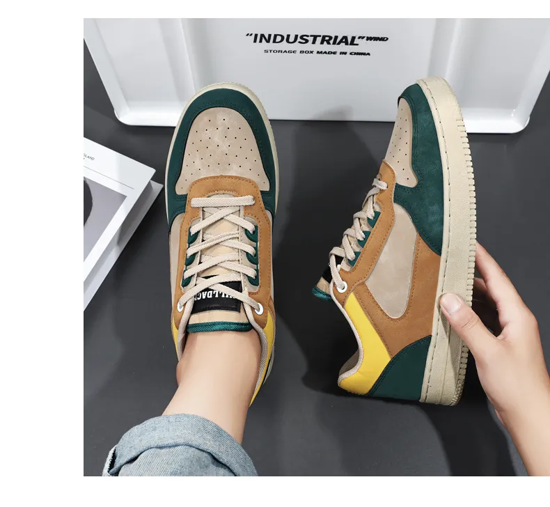 Men's Colour Block Suede And Leather Casual Skate Trainers_voghion.com