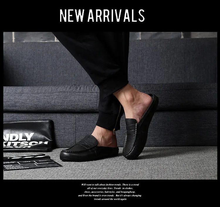 Men's Brown Crocodile Pattern Leather Mules Casual Slip On Shoes_voghion.com