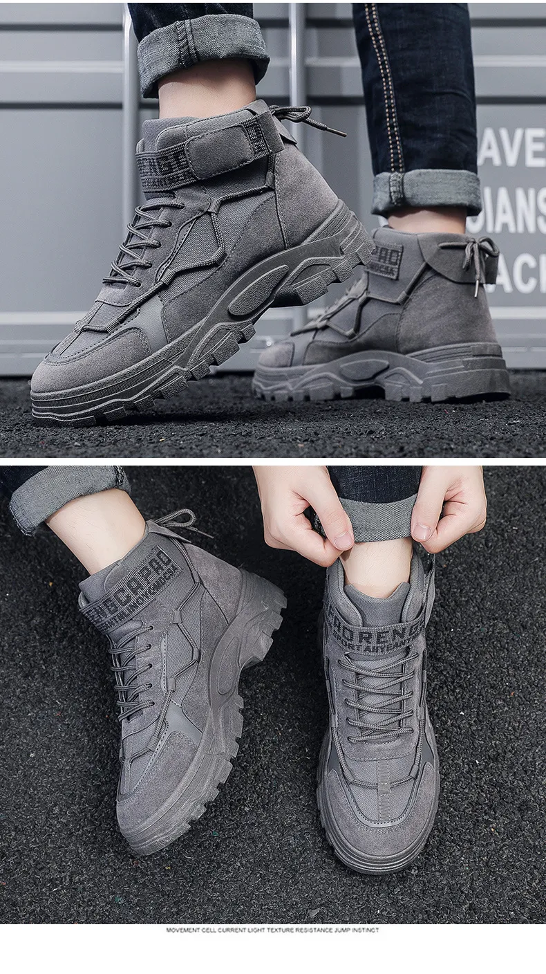 Mens Black High Top Platform Boots With Velcro Strap & Letter Print_voghion.com