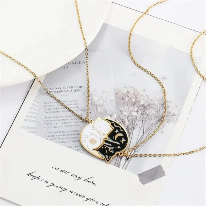 2 Pack Stainless Steel Cat Necklace Set, Black And From Pong03