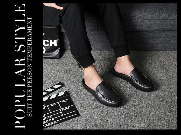Men's Brown Crocodile Pattern Leather Mules Casual Slip On Shoes_voghion.com