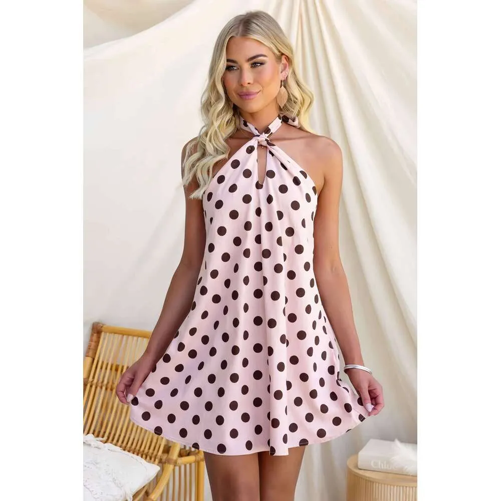 pink polka dot dress womens Pretty Women Sheer Pok A Small this standout style is full of personality South of France Maxi Dress