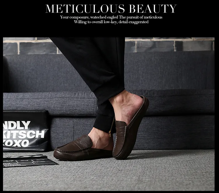 Men's Brown Crocodile Pattern Leather Mules Casual Slip On Shoes_voghion.com