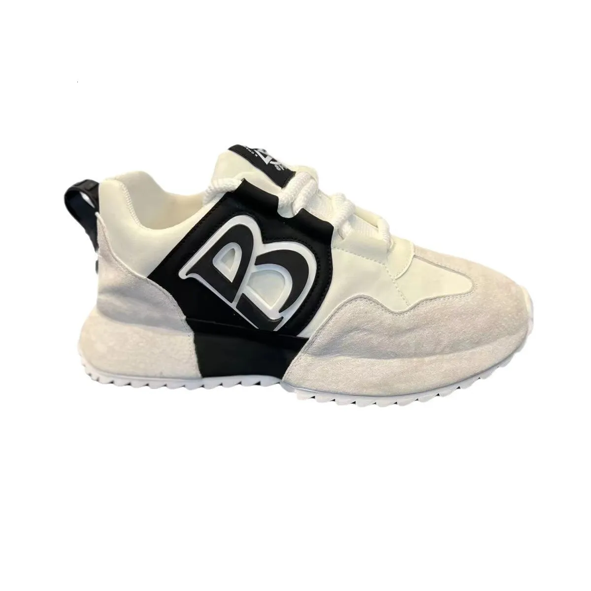 Mens Black White Color Block Casual Sneakers Suede And Leather Combination_voghion.com