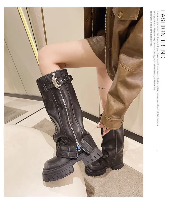 Botas altas de couro vintage para mulher com fivela e fecho_voghion.com