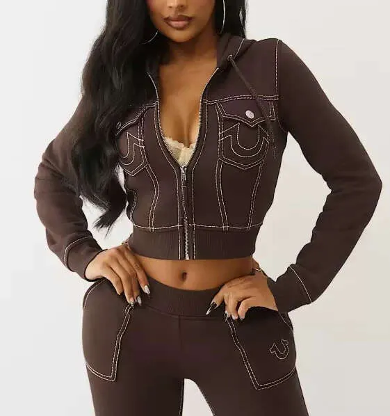 Vintage Zip Up Cropped Zip Hoodie And Sweatshirt Set From