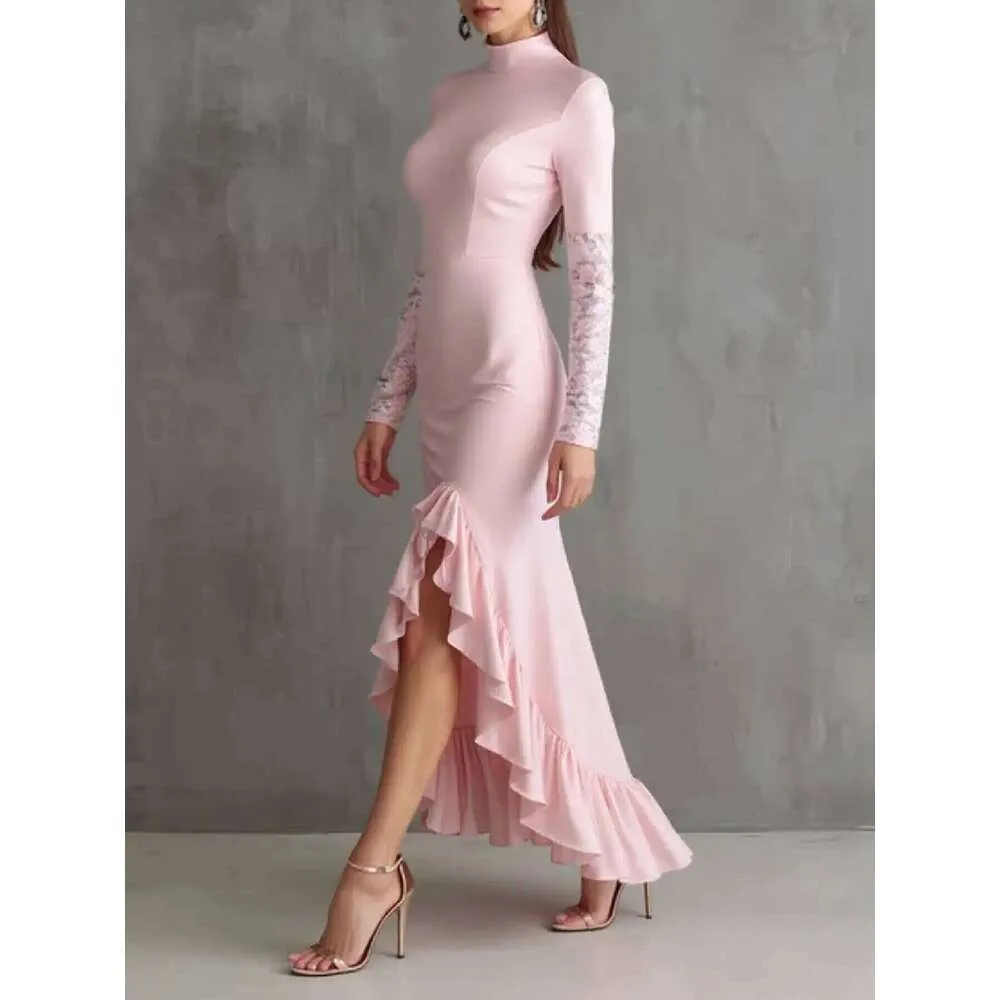 Womens Pink Lace Sleeve Bodycon Dress, Midi Neck... From Dh5017046, Rs.2,995.39 In Bulk