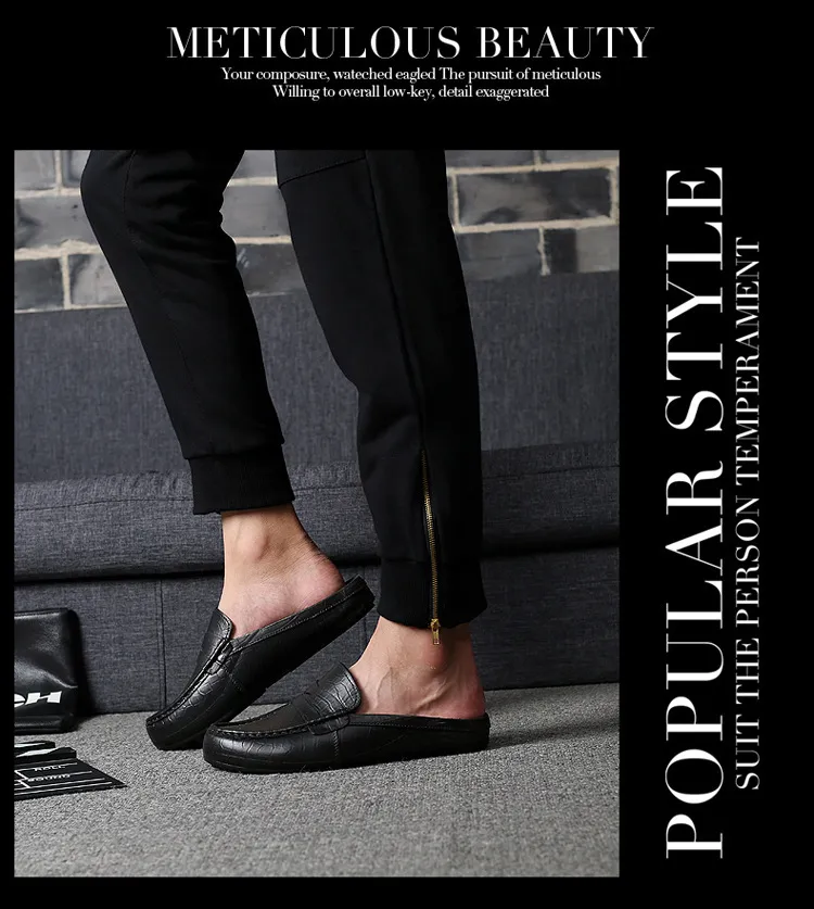 Men's Brown Crocodile Pattern Leather Mules Casual Slip On Shoes_voghion.com