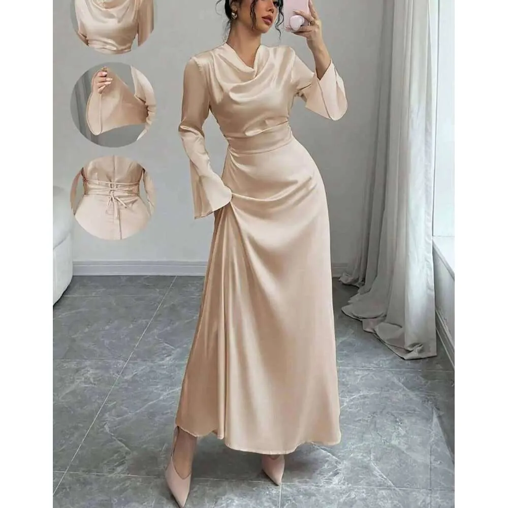 Womens Satin Maxi Dress Champagne Cowl Neck, Flare... From Dh5017046, Rs.3,091.89 In Bulk