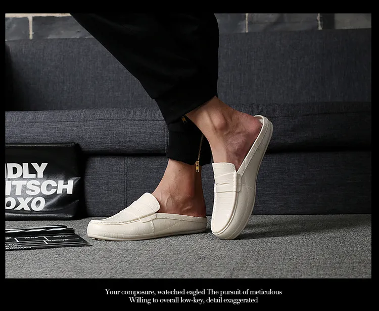 Men's Brown Crocodile Pattern Leather Mules Casual Slip On Shoes_voghion.com