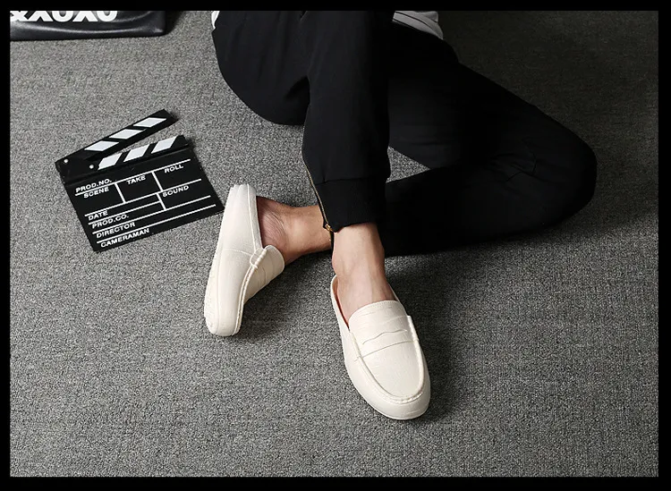 Men's Brown Crocodile Pattern Leather Mules Casual Slip On Shoes_voghion.com