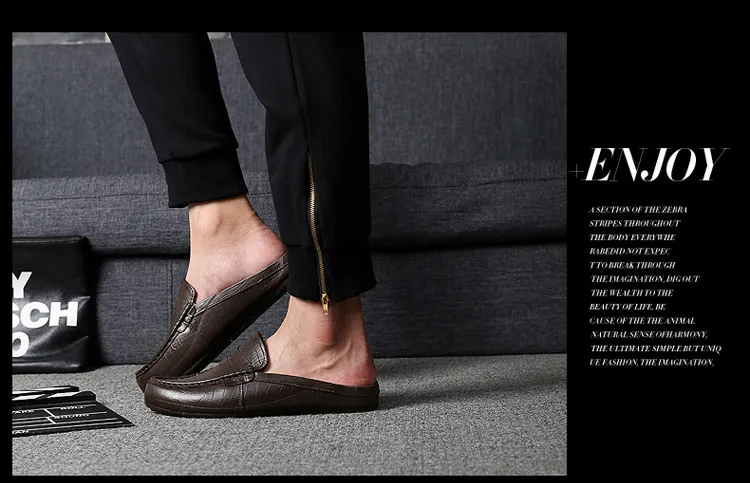 Men's Brown Crocodile Pattern Leather Mules Casual Slip On Shoes_voghion.com