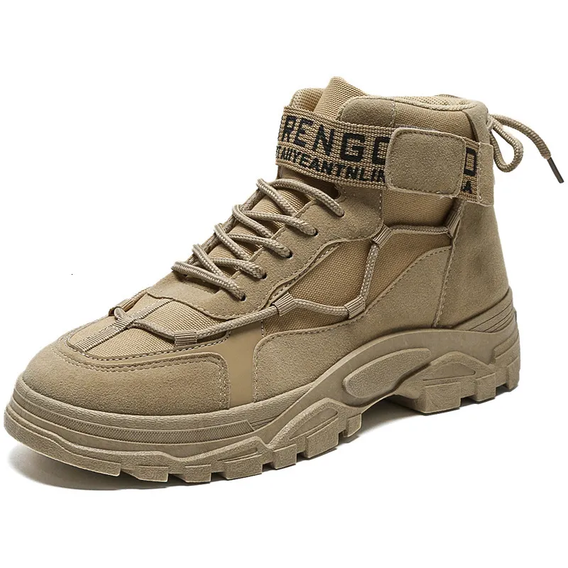 Mens Black High Top Platform Boots With Velcro Strap And Letter Print_voghion.com