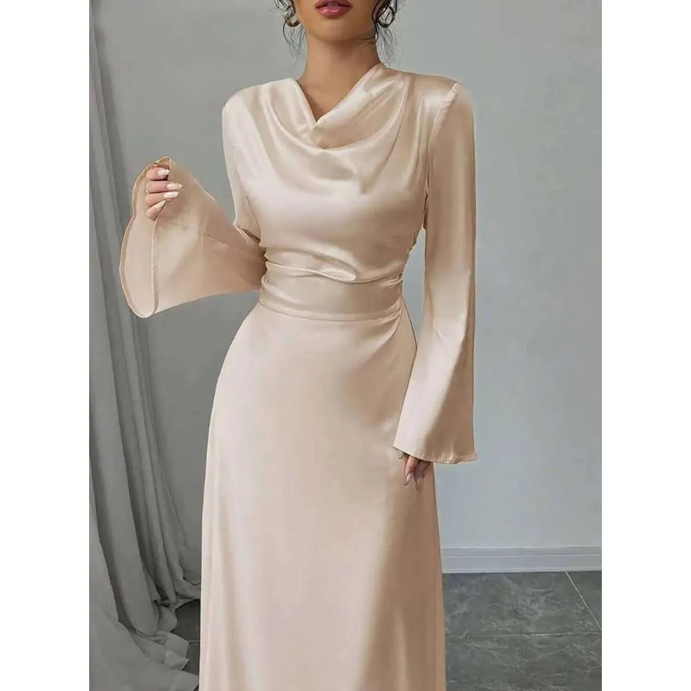 Womens Satin Maxi Dress Champagne Cowl Neck, Flare... From Dh5017046, Rs.3,091.89 In Bulk