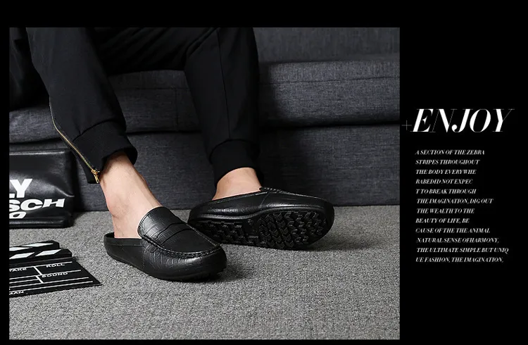 Men's Brown Crocodile Pattern Leather Mules Casual Slip On Shoes_voghion.com