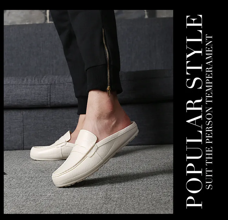 Men's Brown Crocodile Pattern Leather Mules Casual Slip On Shoes_voghion.com