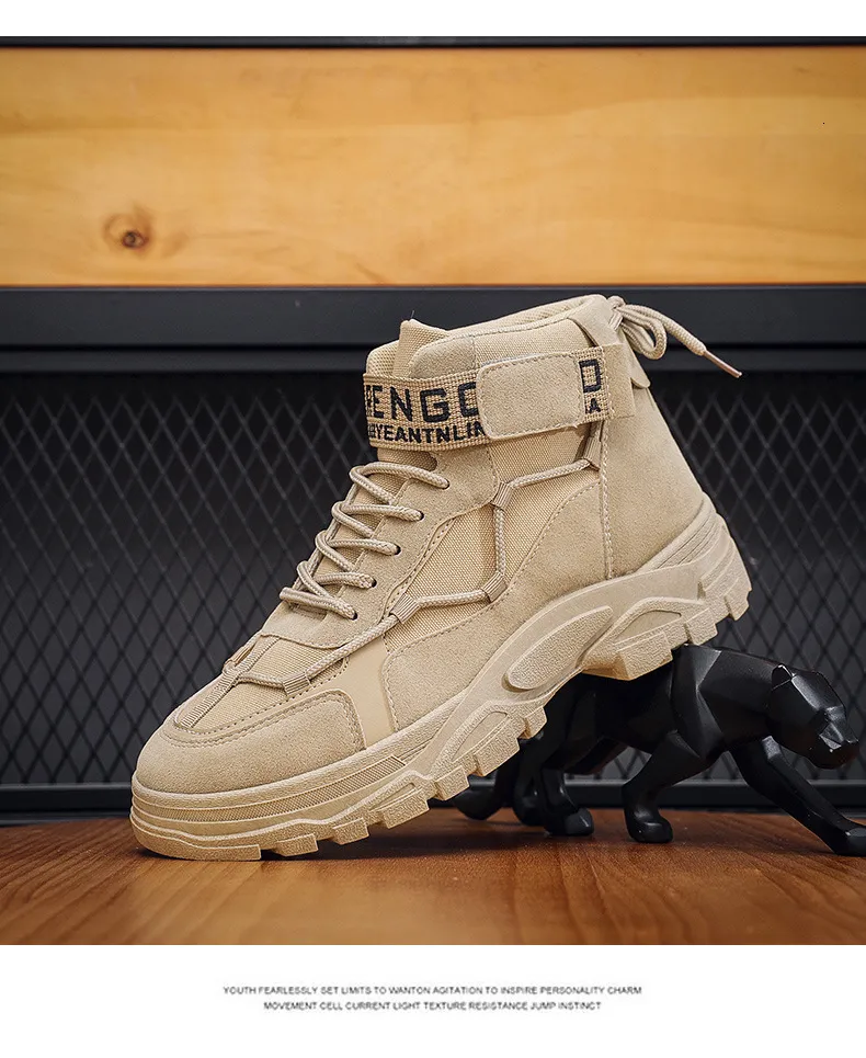 Mens Black High Top Platform Boots With Velcro Strap & Letter Print_voghion.com
