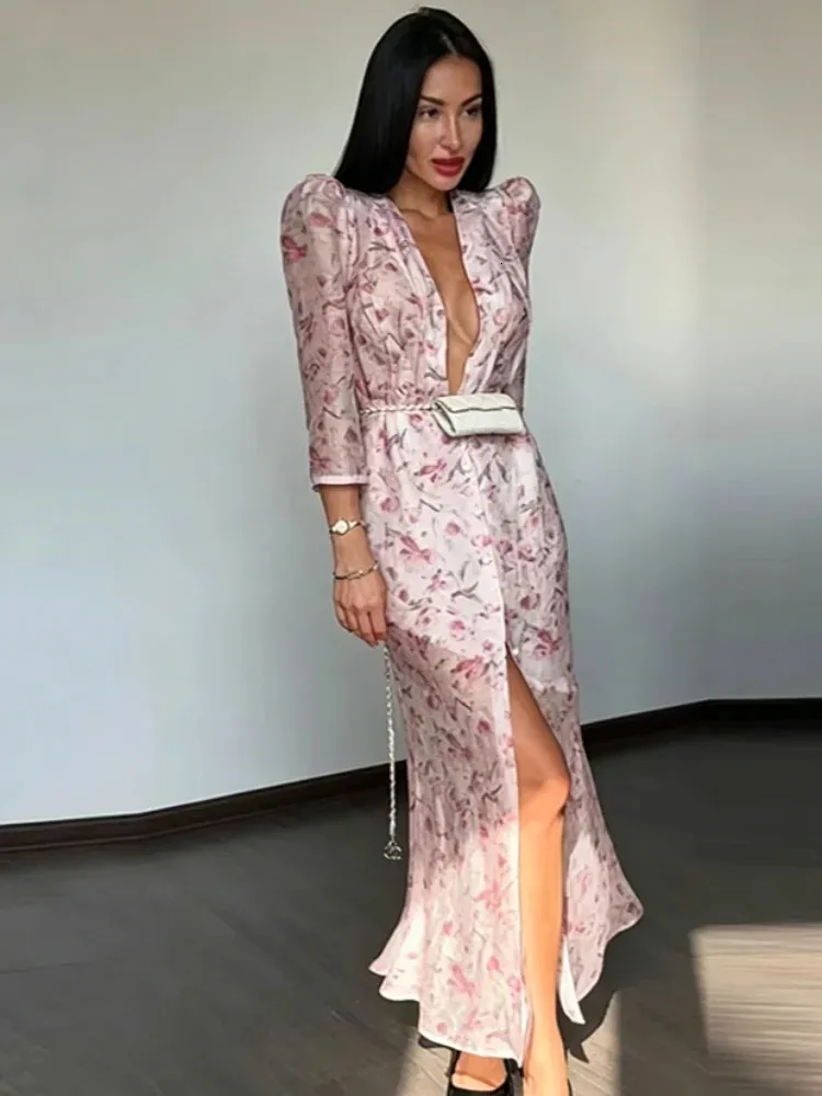 women's button up split floral print flowy party maxi dress Sheer Chiffon Deep V Neck,... From Dou003, $17.45 ED-041