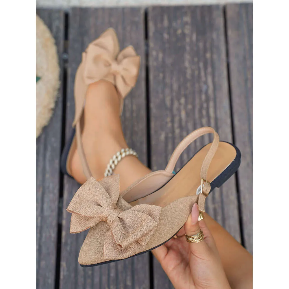 Women's Summer Flat Sandals Pointed Toe Slip On Bowknot Shoes_voghion.com