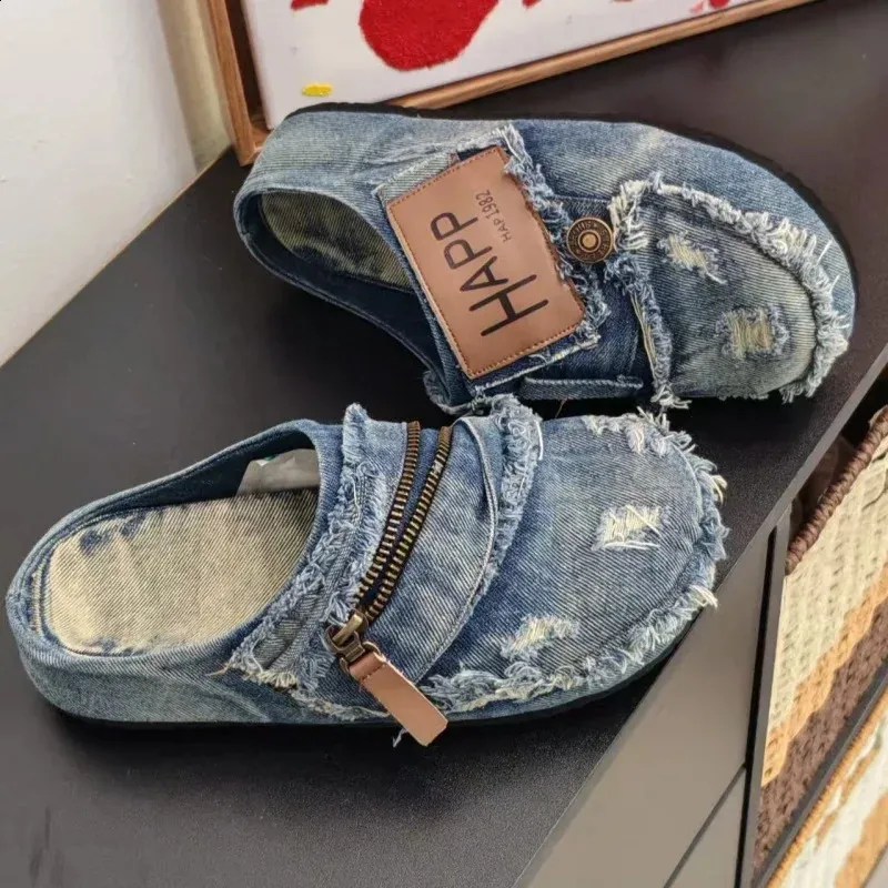 Herren Denim Slipper Atmungsaktiv Bequeme Freizeitschuhe Sommer_voghion.com