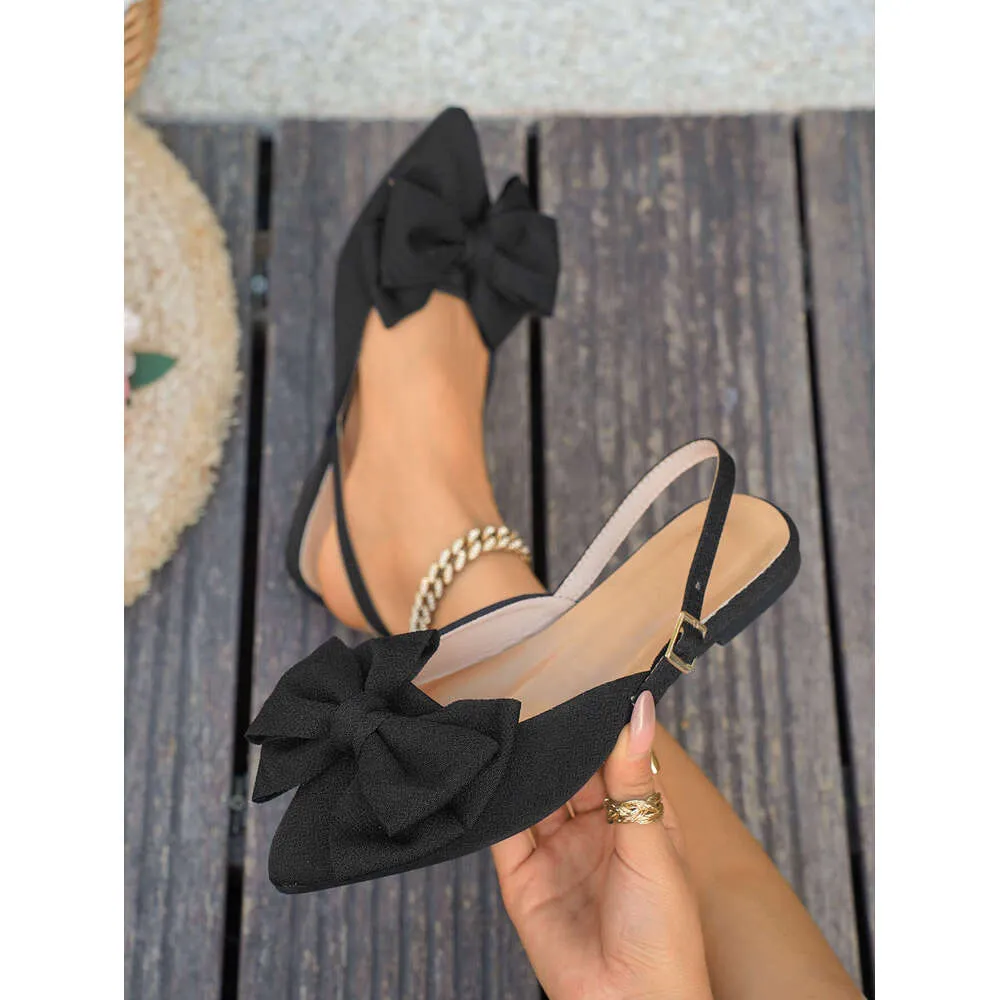 Women's Summer Flat Sandals Pointed Toe Slip On Bowknot Shoes_voghion.com