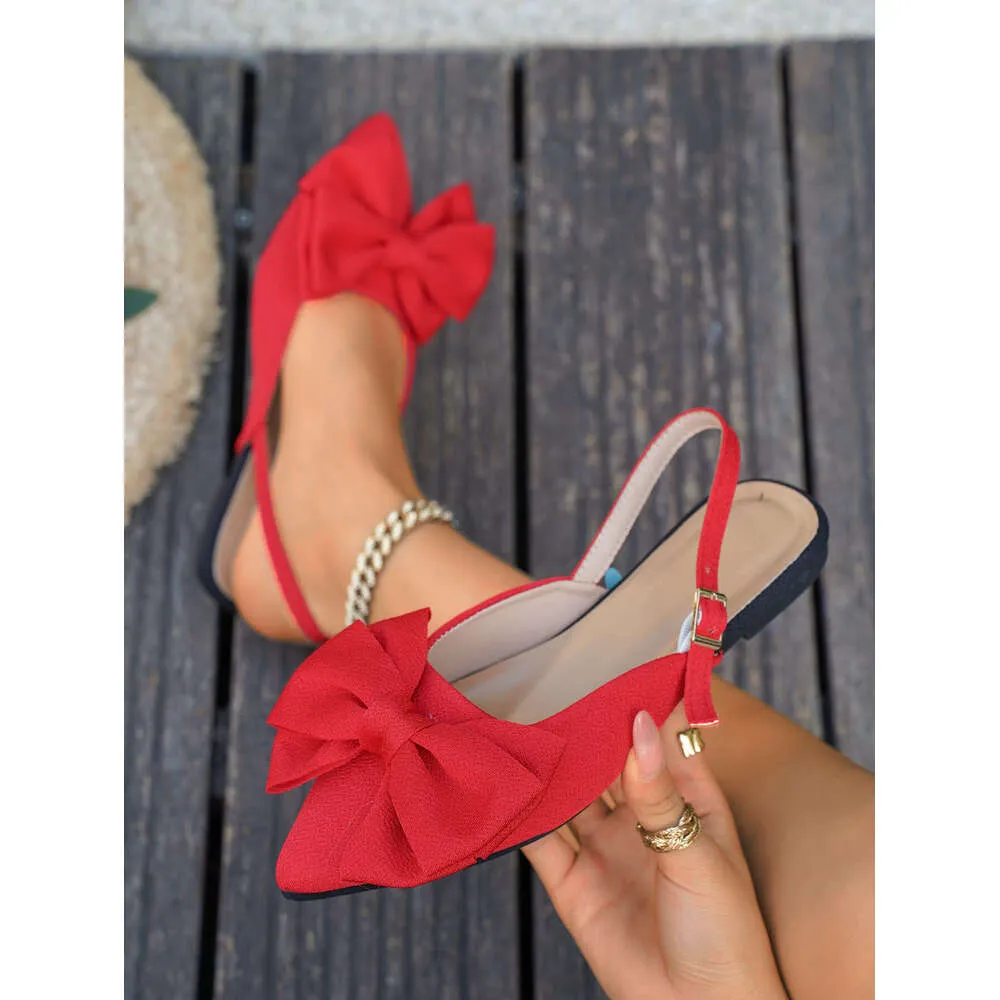 Women's Summer Flat Sandals Pointed Toe Slip On Bowknot Shoes_voghion.com