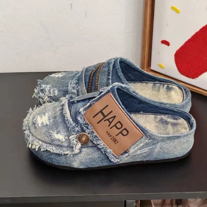 Herren Denim Slipper Atmungsaktiv Bequeme Freizeitschuhe Sommer_voghion.com