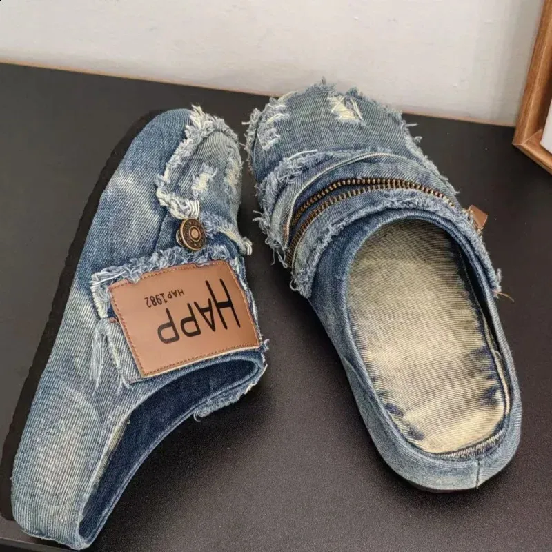 Herren Denim Slipper Atmungsaktiv Bequeme Freizeitschuhe Sommer_voghion.com