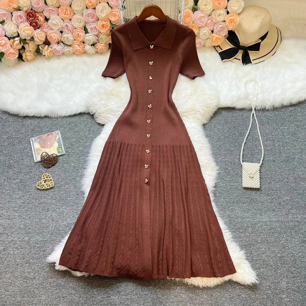 Fashion Elegant Patchwork Knitted Long Dress, Spring Summer Womens Shirt Sweater Dress, Lady Party Vestido